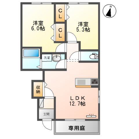 ピュアステージⅠ(2LDK/1階)の間取り写真