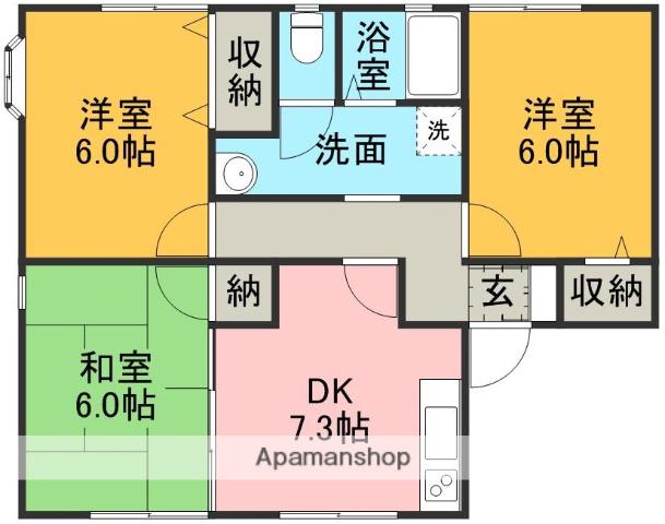 アンプルールA棟(3DK/1階)の間取り写真