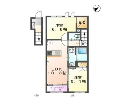 HAPPY HEIM(2LDK/2階)の間取り写真