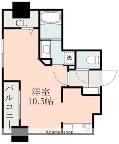 熊本市健軍線 二本木口駅 徒歩2分 9階建 築4年(ワンルーム/4階)の間取り写真