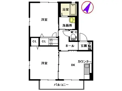 パールビュー Ⅱ棟(2DK/2階)の間取り写真