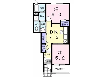 メゾンルージュ・ド・ウエシマ(2DK/1階)の間取り写真