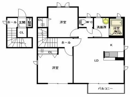 プレミールB棟(2LDK/2階)の間取り写真