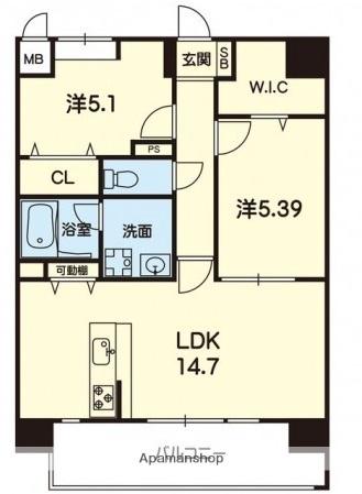 CROIREⅡ(2LDK/9階)の間取り写真