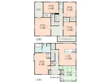 豊肥本線 平成駅 徒歩22分 2階建 築24年(6LDK)の間取り写真