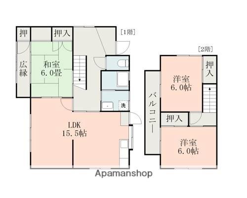 熊本県菊池郡大津町 2階建 築40年(3LDK)の間取り写真