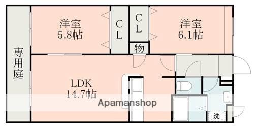MAJOR大津北(2LDK/1階)の間取り写真