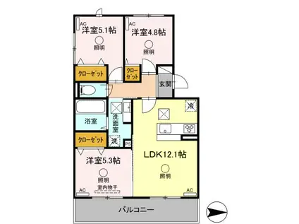サンライズ新土河原(3LDK/1階)の間取り写真