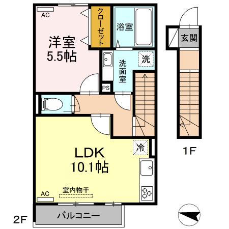 グランフォレMⅠ(1LDK/2階)の間取り写真