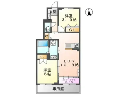 CHAMP DE PIERRE(2LDK/1階)の間取り写真