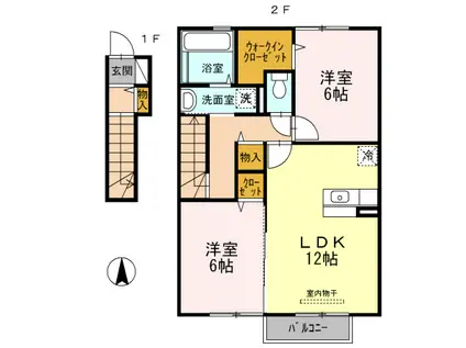 クリュティエ B棟(2LDK/2階)の間取り写真