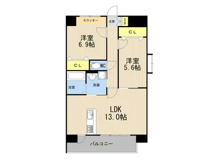 熊本電気鉄道 堀川駅 徒歩14分 10階建 築8年(2LDK/5階)の間取り写真