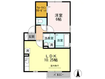 グランドソレイユ B棟(1LDK/2階)の間取り写真