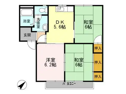 レーベンパレスB棟(3DK/1階)の間取り写真