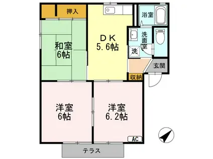 レーベンパレスA棟(3DK/1階)の間取り写真