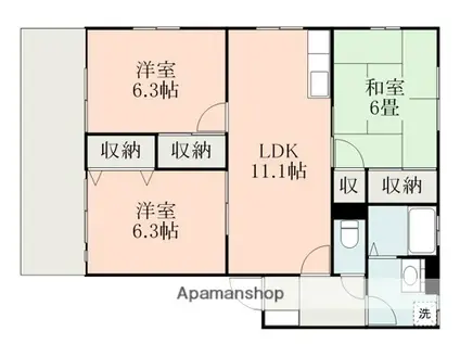 グリーンリバー21(3LDK/1階)の間取り写真