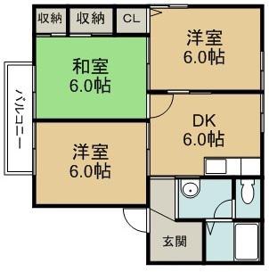サンフラワー武蔵野台H棟(3DK/2階)の間取り写真