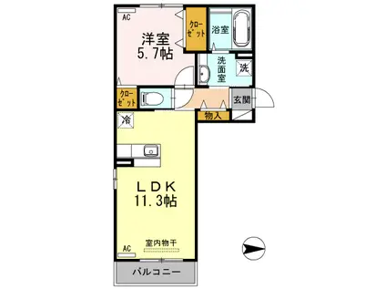 ディアコート(1LDK/3階)の間取り写真