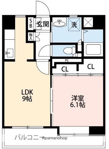 VINCENTE黒髪(1LDK/6階)の間取り写真