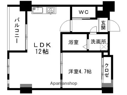 エクセレント新町(1LDK/2階)の間取り写真