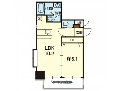 ヒーローマンション九品寺(1LDK/8階)の間取り写真