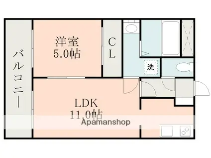 エスパシオ近見(1LDK/1階)の間取り写真