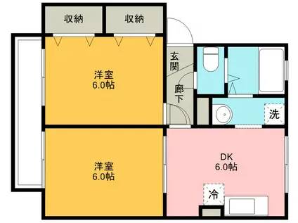 ウィルモア輝B棟(2DK/1階)の間取り写真