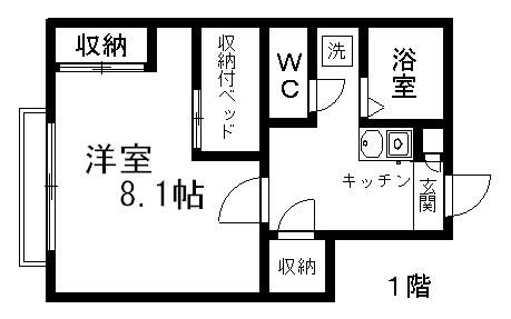 レオパレスリバーサイド本町(1K/1階)の間取り写真