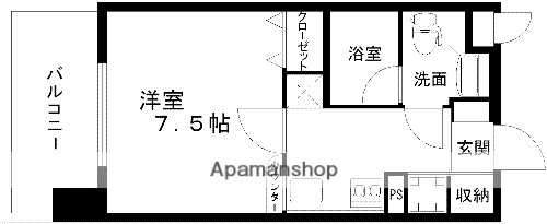 レジディア熊本辛島(1K/6階)の間取り写真