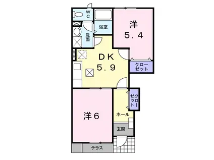 サン・ルミエール八番館(2DK/1階)の間取り写真