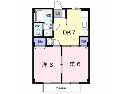 スカイハイツ菊陽(2DK/1階)の間取り写真