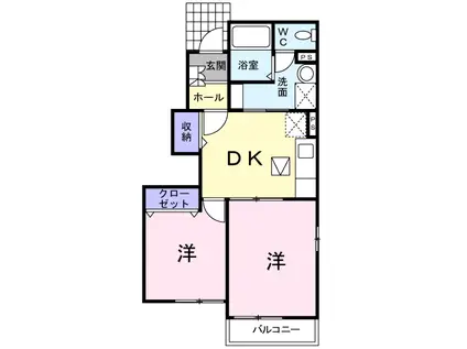 ラッフィナート モーデ(2DK/1階)の間取り写真