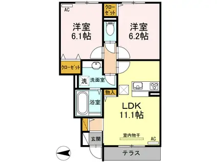 サンクチュアリ一の宮(2LDK/1階)の間取り写真