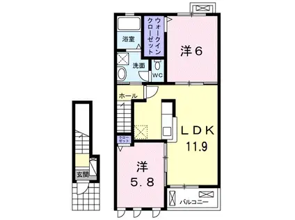 クレールⅢ B(2LDK/2階)の間取り写真