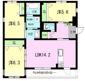 フォンス光の森Ⅱ(3LDK/2階)の間取り写真