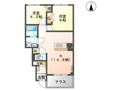 フロムS(2LDK/1階)の間取り写真