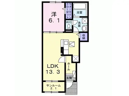 カームリープレイス Ⅱ(1LDK/1階)の間取り写真