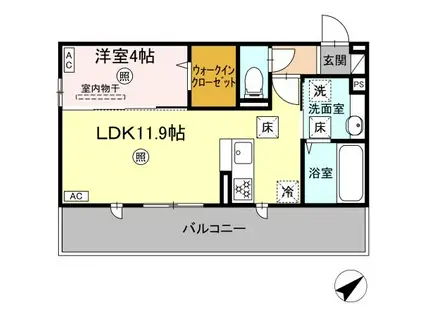 オーク・ヴィラ尾ノ上(1LDK/1階)の間取り写真