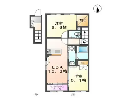 レジデンススクエアIII M&K(2LDK/2階)の間取り写真