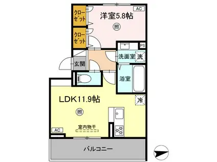 ピースフル(1LDK/3階)の間取り写真
