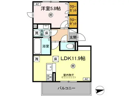 ピースフル(1LDK/1階)の間取り写真