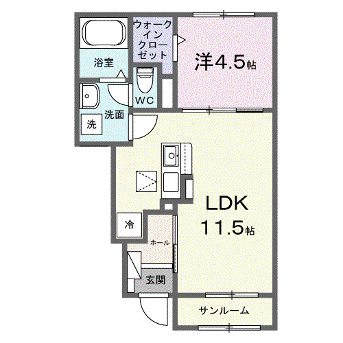 ヒルハウス(1LDK/1階)の間取り写真