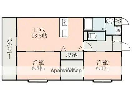 セカンドコート(2LDK/5階)の間取り写真