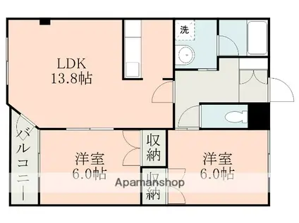 ヴィラ飛鳥Ⅱ(2LDK/3階)の間取り写真
