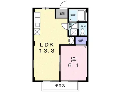 プラスパーハイツB(1LDK/1階)の間取り写真