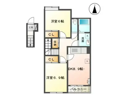 FELICIA壱番館(2DK/2階)の間取り写真