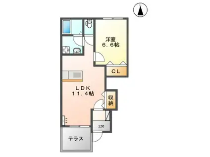 スカイヴィレッジ城南B棟(1LDK/1階)の間取り写真