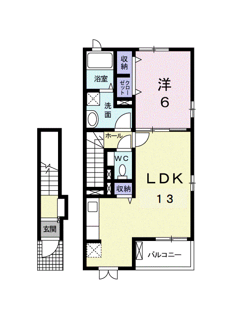 アベリア 5(1LDK/2階)の間取り写真