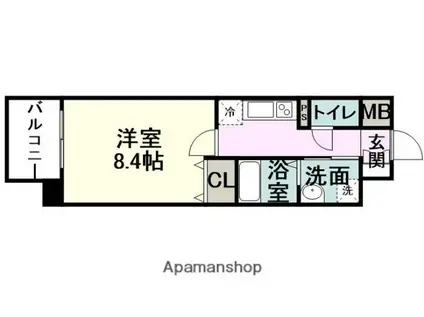 COLAS MIFUNE ウエスト(1K/4階)の間取り写真
