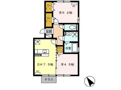 ルミエール須賀(2DK/1階)の間取り写真